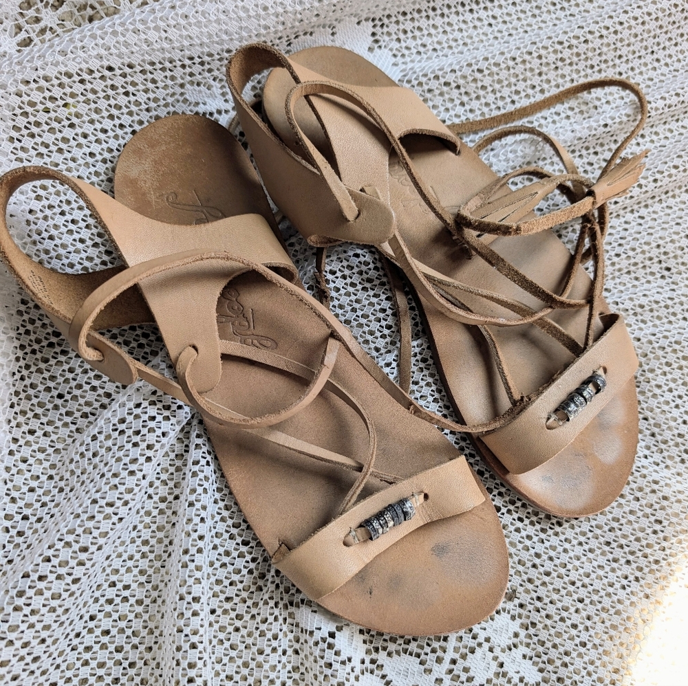 Free People Bryn Mar Leather Natural Ankle Wrap Sandals